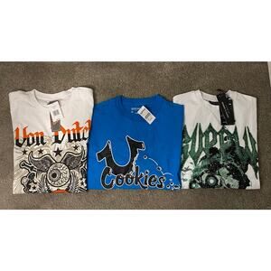 Streetwear Graphic Tee Bundle, Medium (True Religion / XXXTentacion / Cookies)